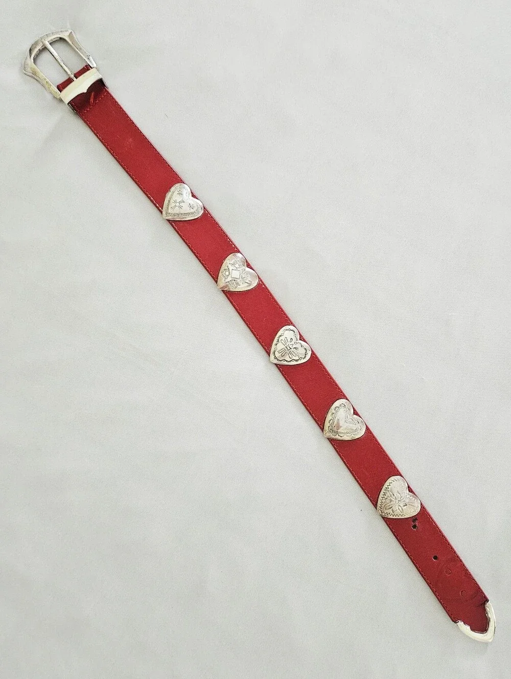 Brighton Red Leather Heart Studded Dog Collar Silver Plated Small 21